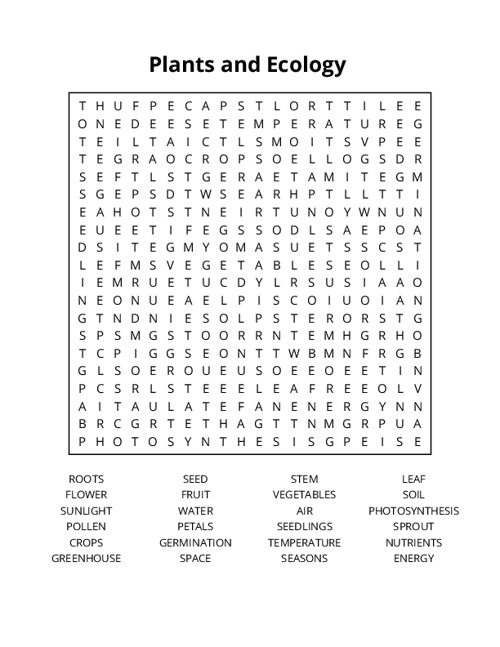 Plants and Ecology Word Search Puzzle