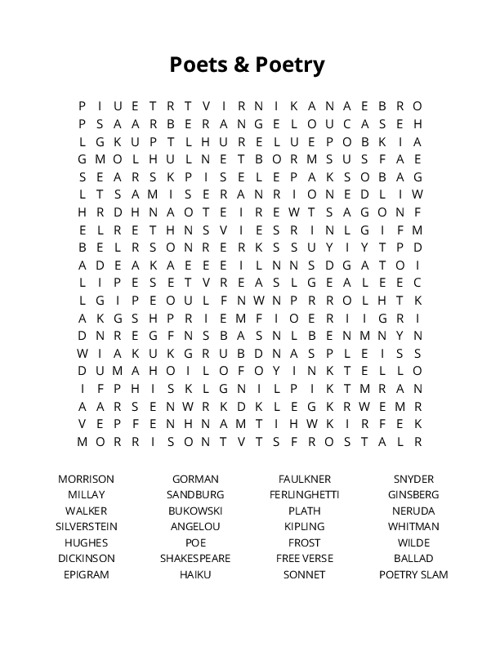 Poets & Poetry Crossword Puzzle