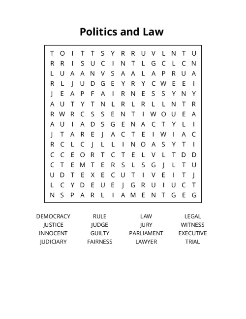 Politics and Law Crossword Puzzle