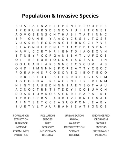 Population & Invasive Species Crossword Puzzle