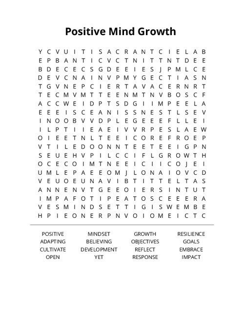 Positive Mind Growth Word Search Puzzle
