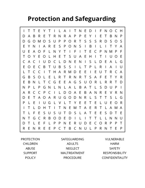 Protection and Safeguarding Word Search Puzzle