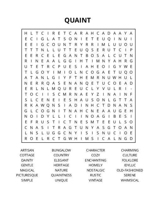 QUAINT Crossword Puzzle