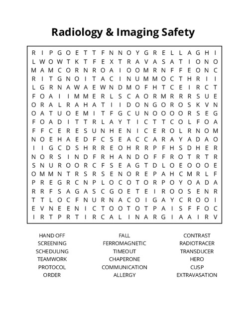 Radiology & Imaging Safety Crossword Puzzle