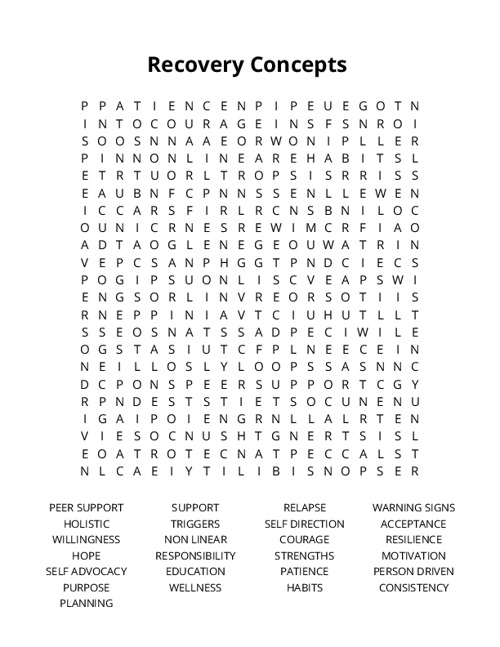 Recovery Concepts  Word Search Puzzle