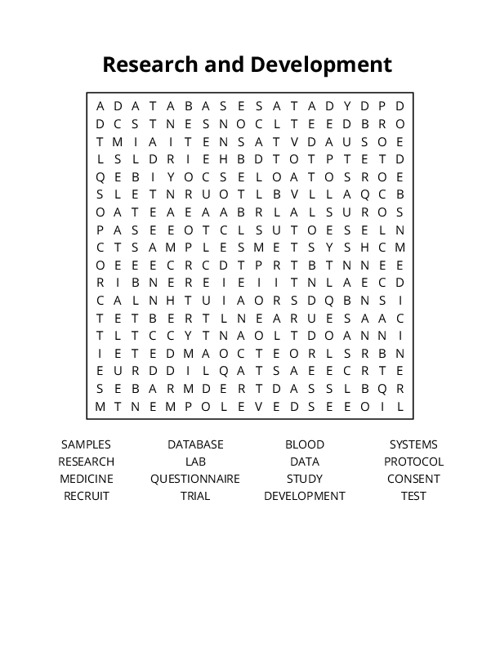 Research and Development Crossword Puzzle