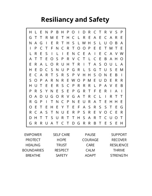 Resiliancy and Safety Crossword Puzzle