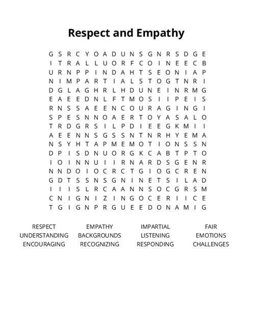 Respect and Empathy Word Search Puzzle