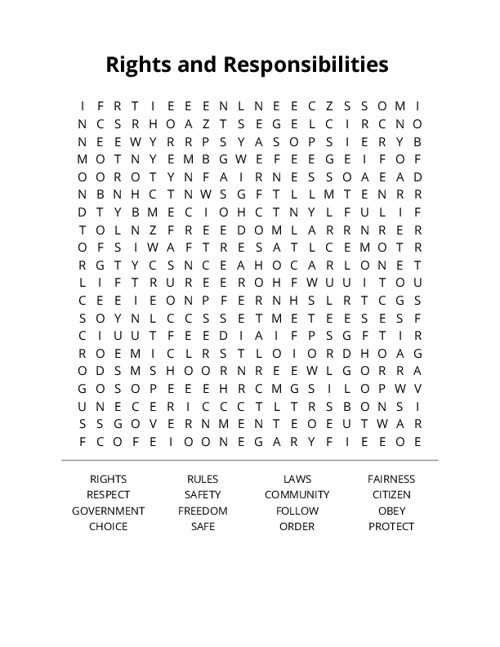Rights and Responsibilities Crossword Puzzle
