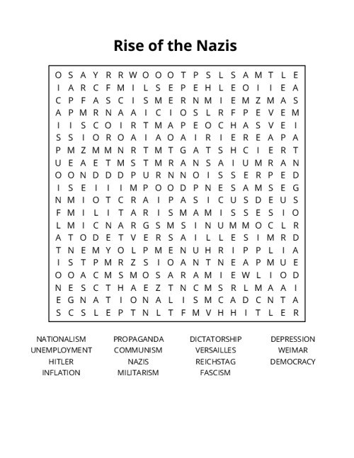 Rise of the Nazis  Word Search Puzzle