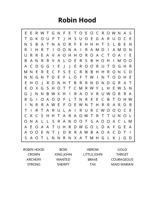 Robin Hood  Word Search Puzzle