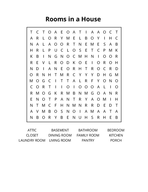 Rooms in a House Word Search Puzzle