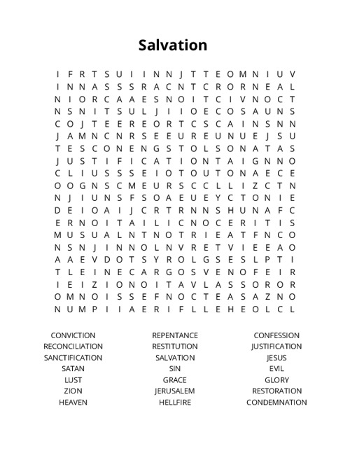 Salvation Crossword Puzzle