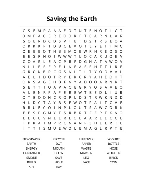 Saving the Earth  Word Search Puzzle