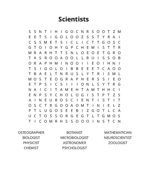 Scientists Word Search Puzzle