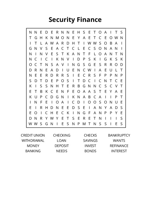 Security Finance  Word Search Puzzle