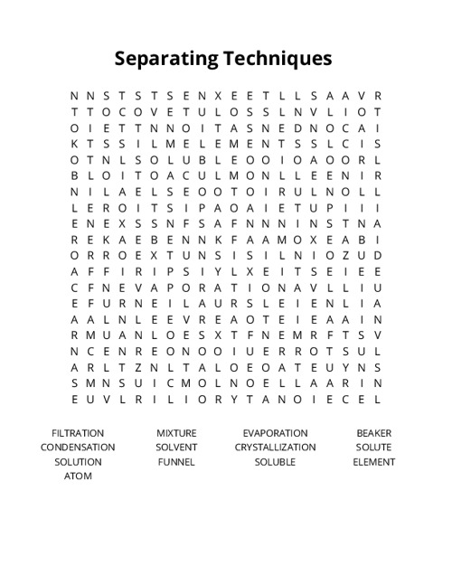 Separating Techniques Word Search Puzzle