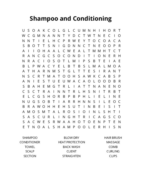 Shampoo and Conditioning Word Search Puzzle