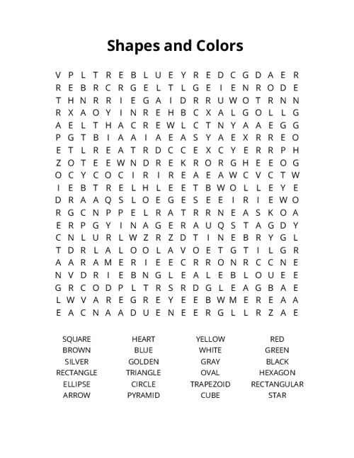 Shapes and Colors Word Search Puzzle