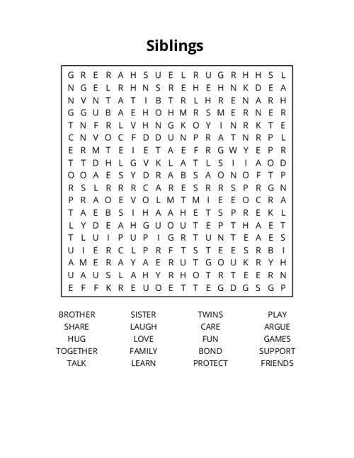 Siblings Word Search Puzzle