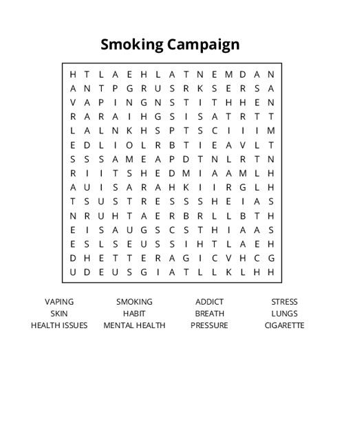 Smoking Campaign Crossword Puzzle