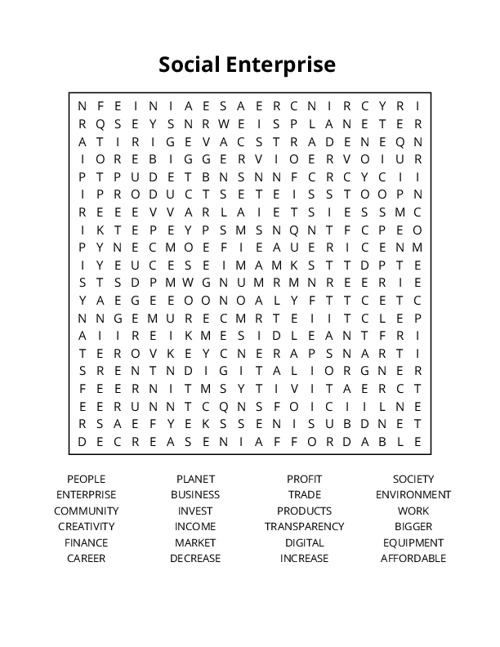 Social Enterprise Crossword Puzzle