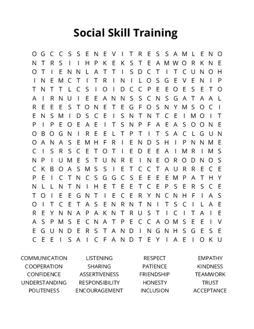 Social Skill Training Crossword Puzzle