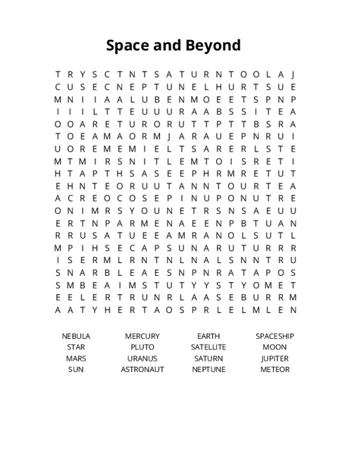 Space and Beyond Word Search Puzzle