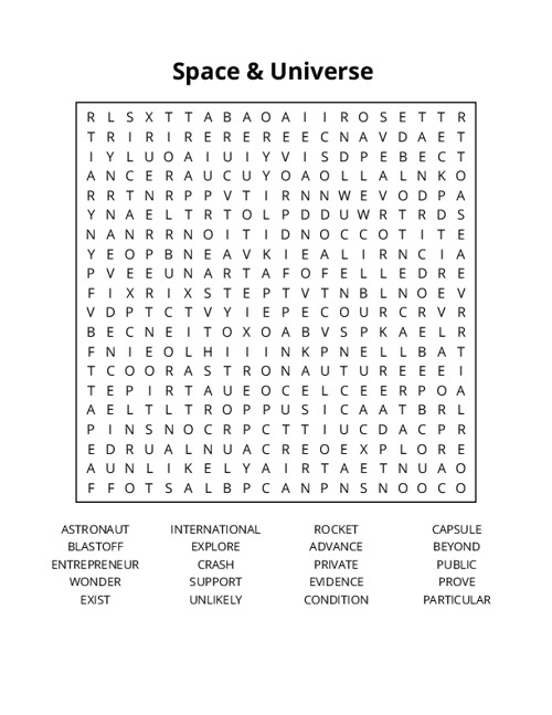 Space & Universe Crossword Puzzle