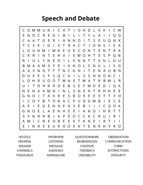 Speech and Debate Word Search Puzzle