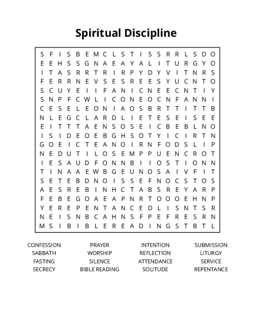 Spiritual Discipline Word Search Puzzle