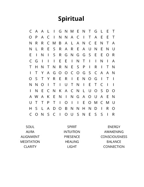 Spiritual Word Search Puzzle