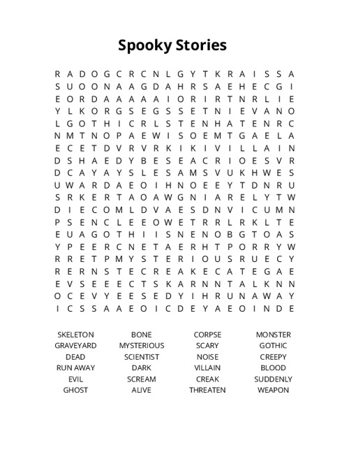Spooky Stories Word Search Puzzle