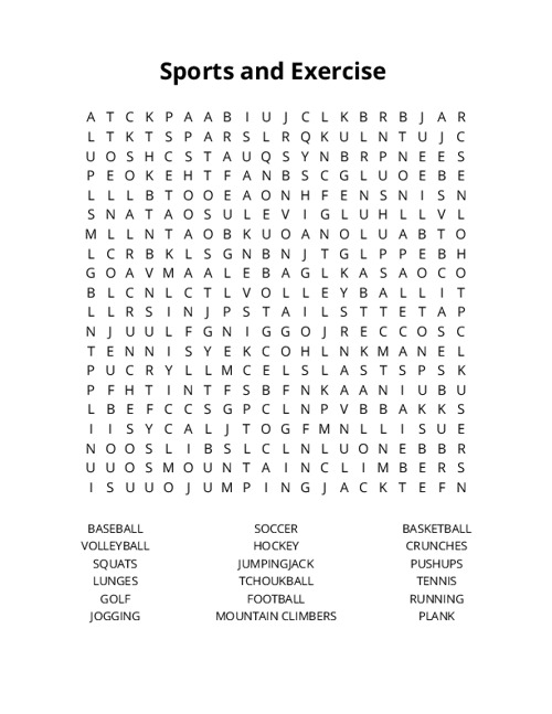 Sports and Exercise Crossword Puzzle