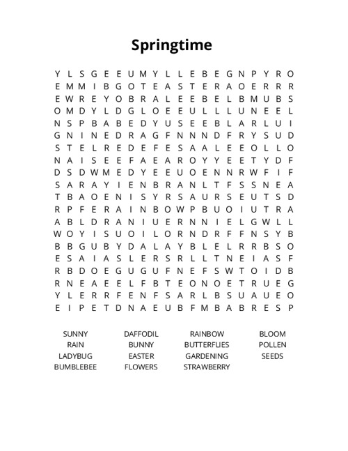Springtime Word Search Puzzle