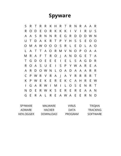 Spyware Word Search Puzzle