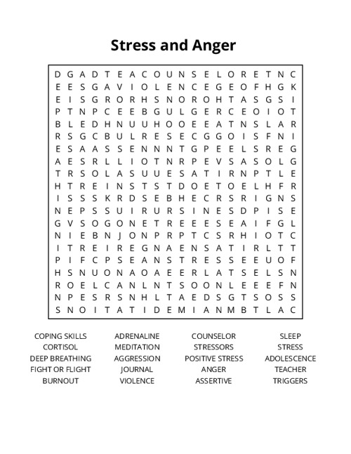 Stress and Anger Crossword Puzzle