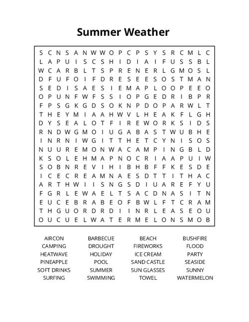 Summer Weather Crossword Puzzle