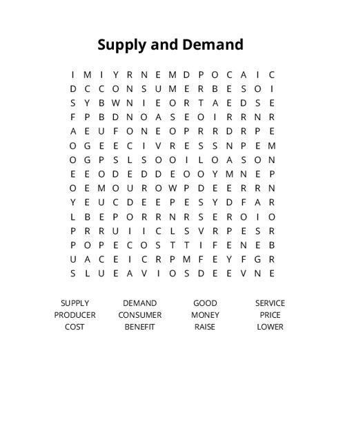 Supply and Demand Word Search Puzzle