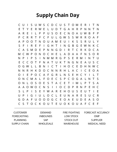 Supply Chain Day Word Search Puzzle