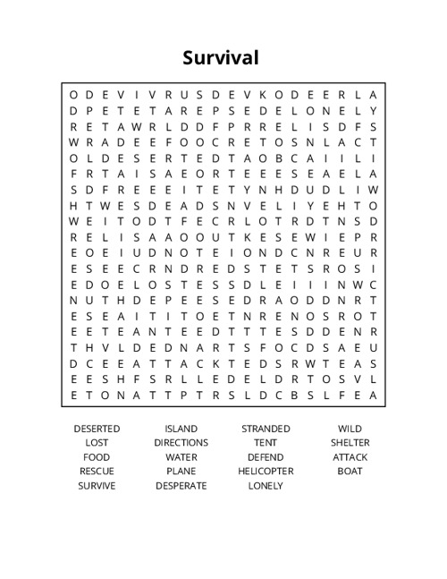 Survival Word Search Puzzle