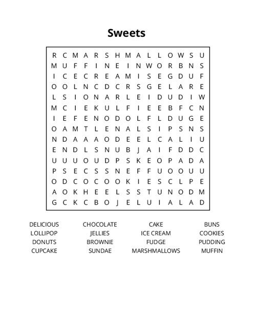 Sweets Crossword Puzzle