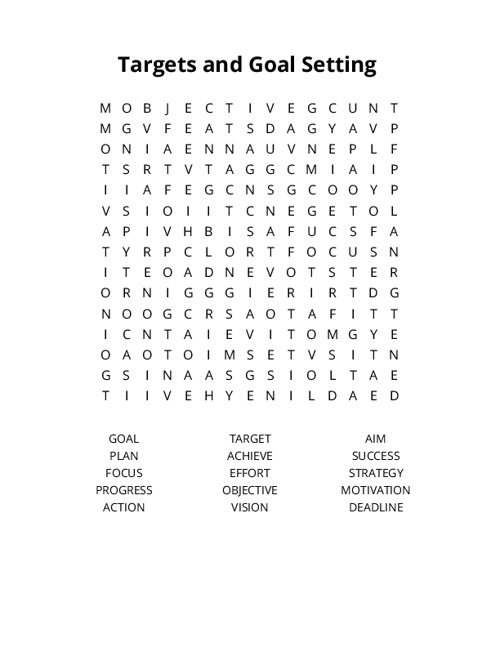 Targets and Goal Setting Crossword Puzzle
