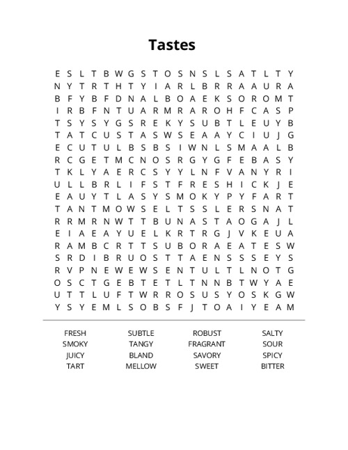 Tastes  Word Search Puzzle