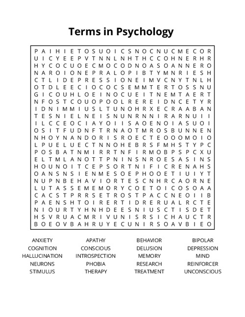 Terms in Psychology Crossword Puzzle