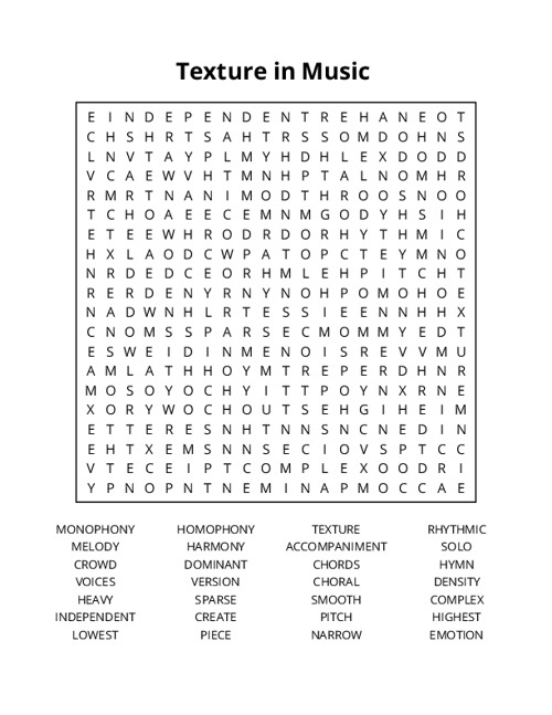 Texture in Music Word Search Puzzle