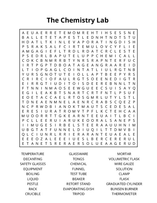The Chemistry Lab Crossword Puzzle