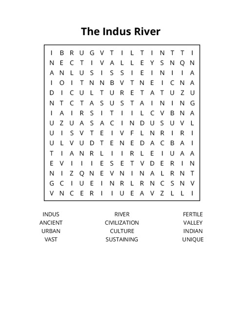 The Indus River Word Search Puzzle