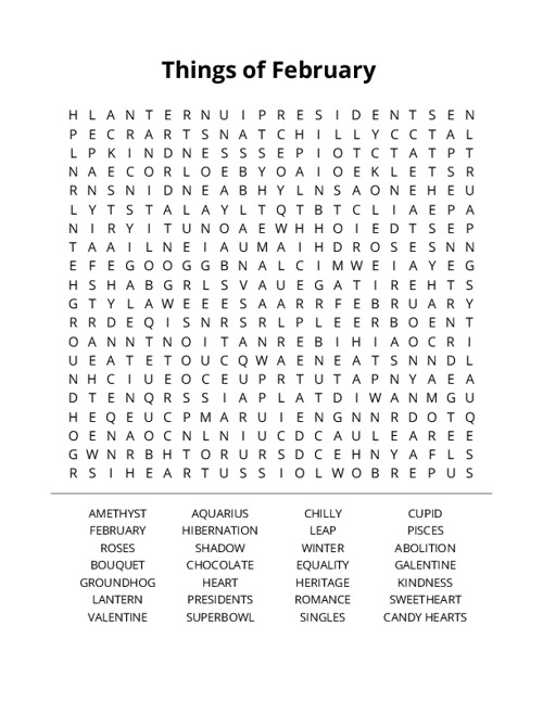 Things of February Crossword Puzzle