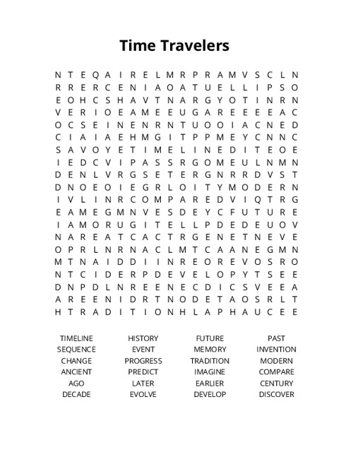 Time Travelers  Word Search Puzzle